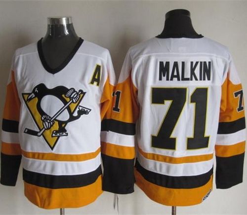 Penguins #71 Evgeni Malkin White/Black CCM Throwback Stitched NHL Jersey